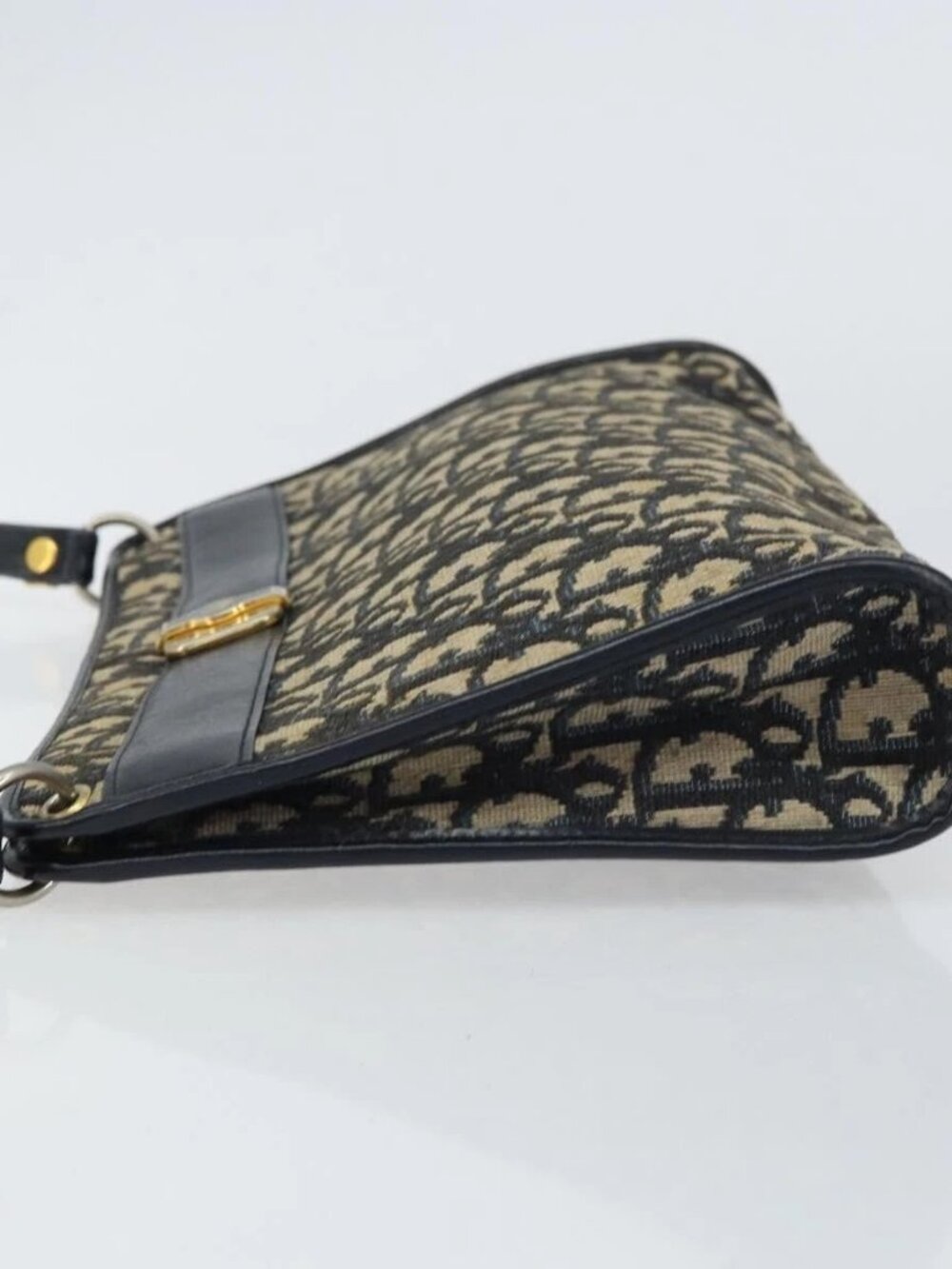 Christian Dior Trotter Canvas Shoulder Bag Navy Gold Auth 157344 - Picture 6 of 16
